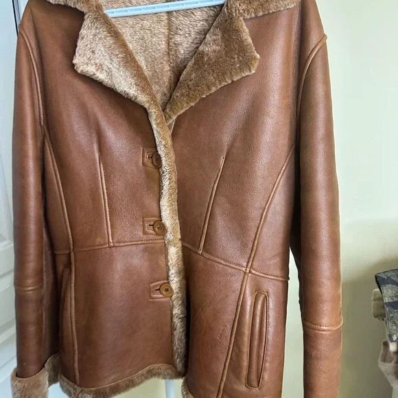 Brown Shearling Women's leather Jacket with faux fur wool - Picture 6 of 14